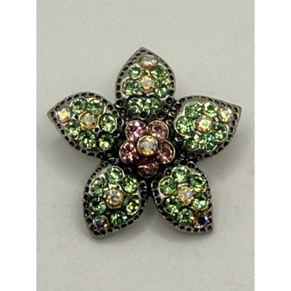 Premier Designs Rhinestone Flower Pendant Green Pink Cottagecore
